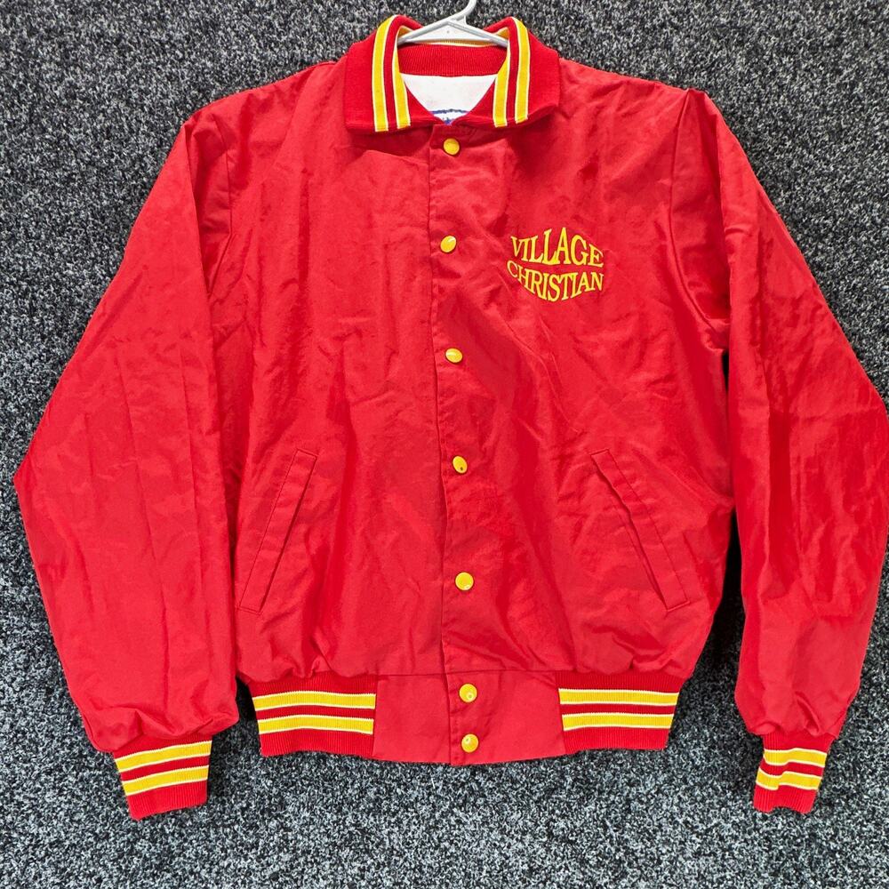 Vintage Rennoc Village Christian Crusaders Jacket M 40-42 USA Nylon Varsity